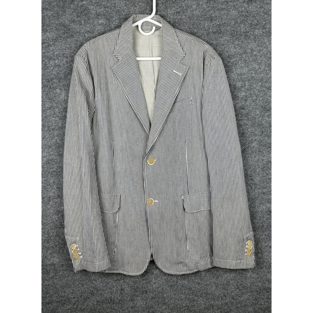 Barena Venezia Mens 54 Cotton Striped Blazer Made Italy Navy White 21 P2P